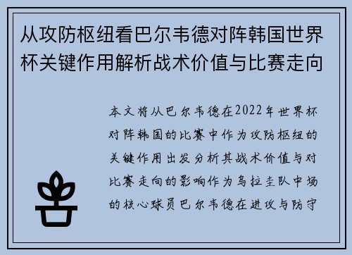 从攻防枢纽看巴尔韦德对阵韩国世界杯关键作用解析战术价值与比赛走向影响